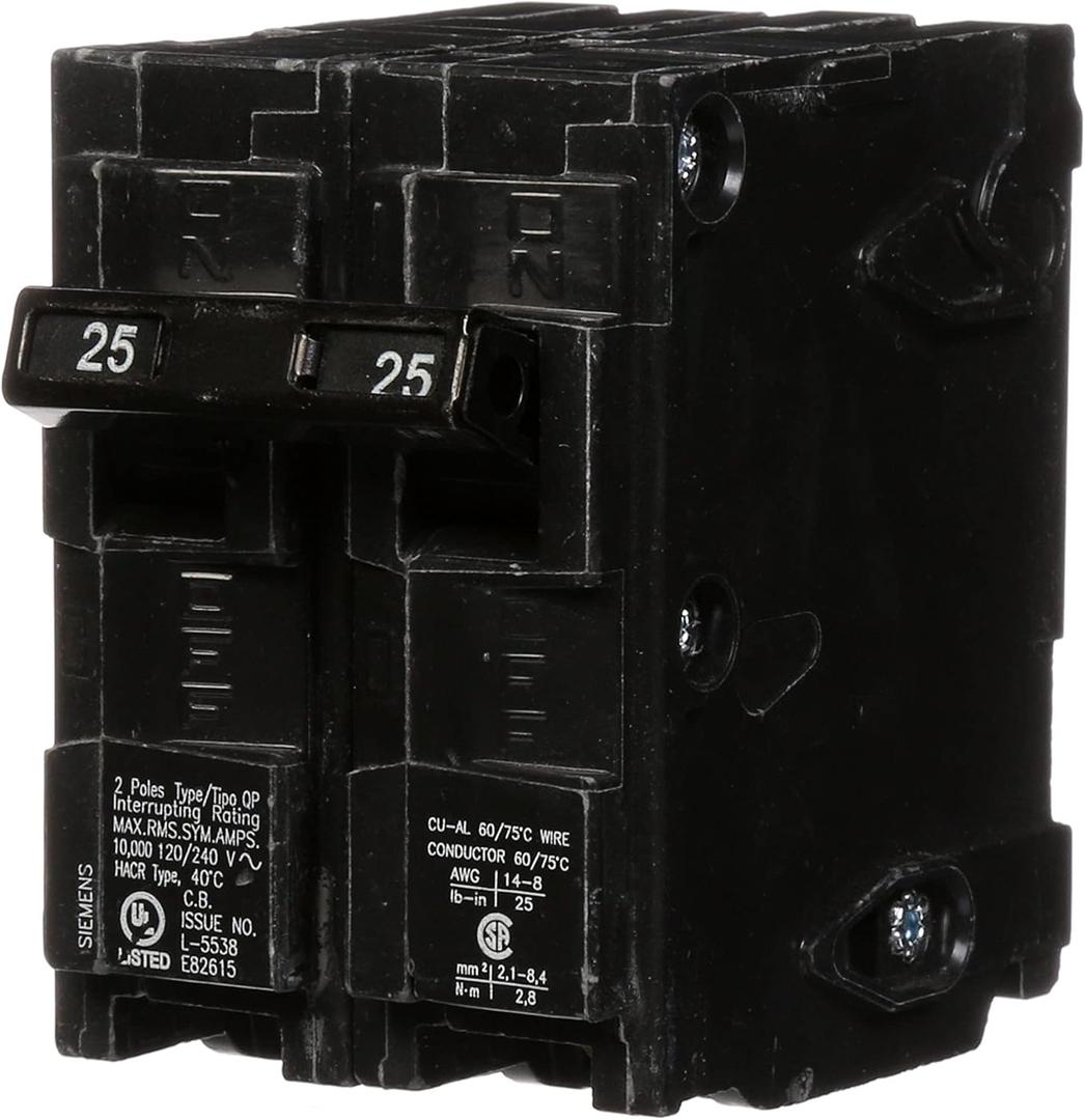Siemens Q225 25-Amp Double Pole Type QP Circuit Breaker Black