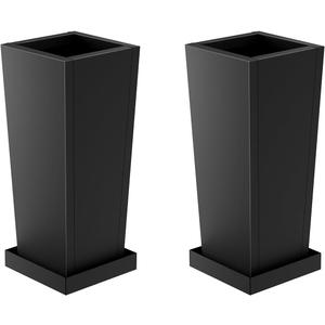 Metal Tall Outdoor Planters Set of 2, 20 inch Durable Tall Planters with Rust-Proof Coating & Drainage Insert Shelve & Trays, Black Outdoor Planters for Porch, Garden, Patio, Yard