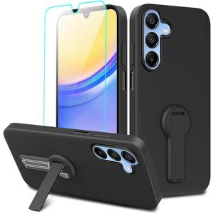 Case for Samsung Galaxy A26 5G 2024 Phone Case with Screen Protector, 360 Rotatable Folding Hidden Kickstand/Stand Silicone TPU Slim Fit Shcokproof Protective Cover Case for Samsung A26 5G - Black