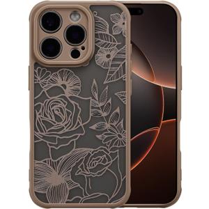 XIZYO for iPhone 16 Pro Case, Floral Rose Cute Phone Case for Women Girls Aesthetic Pattern Print Slim TPU Bumper Shockproof Protective Cover for iPhone 16 Pro 6.3 Inch, Brown