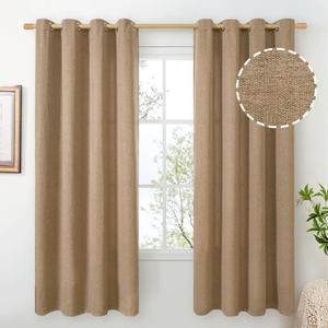 BGment Tan Burlap Linen Curtains 72 Inch Length for Living Room, Farmhouse Camel Thick Window Treatments Light Filtering Drapes with Grommet for Bedroom Non See Through, 2 Panels, Each 52 Inch Wide