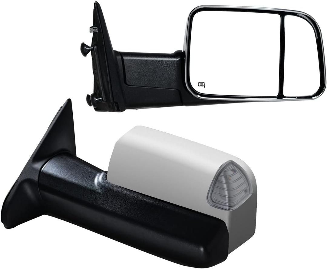 Pair Towing Mirrors fit for 2009-2018 Ram 1500 2500 3500 Pickup with Turn Signal Light, Puddle Lights Power Heated Set Left+Right (Chrome)