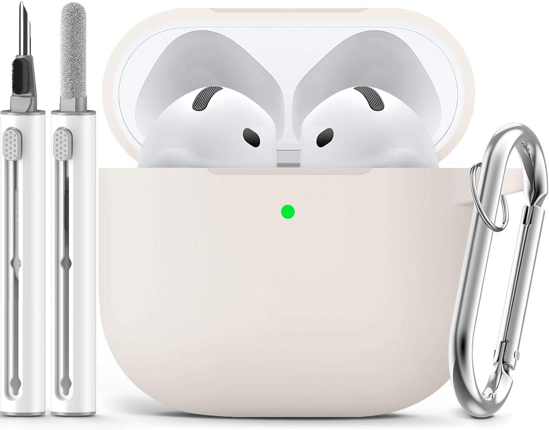 Ljusmicker for AirPods 4 Case 2024 with Cleaner Kit,Soft Silicone Protective Cover for Apple AirPods 4th Generation Cases for Women Men,for AirPod 4 Case Accessories with Keychain-Stone