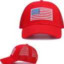 American Flag Hat, Adjustable Fit USA Baseball Cap for Men Women, Outdoor Ball Caps Mesh Snap Embroidered Cap (Red)