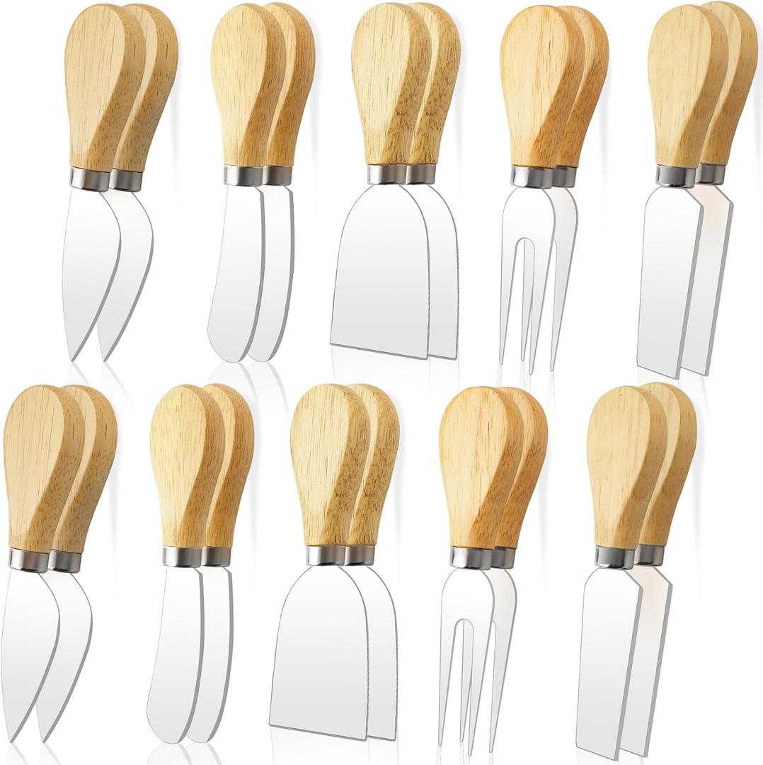 20 Pcs Cheese Knives, Wooden Handle Cheese Knife Set for Charcuterie Board, Mini Steel Stainless Cheese Cutter, Spreader, Fork for Party Wedding Christmas, Charcuterie Accessories