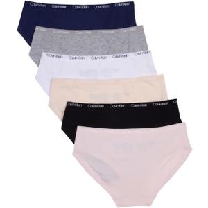 Calvin Klein Girls' Cotton Hipster Underwear 6-Pack (Small, Crystal Pink/Black/Nude/Heather Gray/White/Symphony)