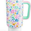 Meoky 40 oz Tumbler with Handle and Flip Straw, 100% Leakproof Tumbler with Lid and Straw, Stainless Steel Insulated Cup, Cupholder Friendly, Keeps Cold for 34 Hours (Leopard)