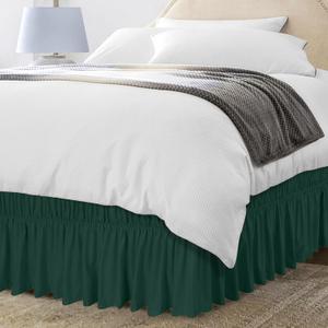 Utopia Bedding Queen Elastic Bed Ruffle - Easy Wrap Around Ruffle - Microfiber Bed Skirt with Adjustable Elastic Belt 16 Inch Tailored Drop - Hotel Quality Bedskirt, Fade Resistant (Queen, Emerald)
