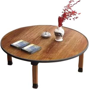 Folding Round Japanese-Style Tea Coffee Table Low Table, Foldable Dining Table, Study Table, Small Desk, for Tatami Sitting On The Floor Bedroom Bay Window Tea Room, Space Save(60 * 60cm)