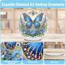 Koikify Diamond Painting Tabletop Ornament, DIY Crystal Diamond Art Kit with Blue Floral Butterfly, Stand Up Gem Painting Craft for Home & Office Decor (9.45 x 9.09 Inch/24 x 23.1 cm)