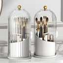 1PC Makeup Brush Holder Organizer with Clear Lid 360 Rotating Sliding Opening Dustproof Brushes Container for Vanity