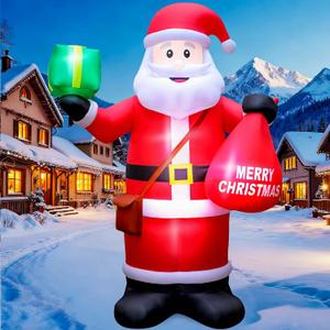 14 FT Christmas Inflatables Santa Claus Outdoor Decoration, Giant Santa Inflatable with Gift Bag, Blow Up Yard Decor with Built-in LED Lights for Xmas Lawn Garden Home Holiday Party, 14 FT Santa