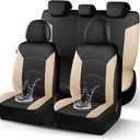 HChengkikz Car Seat Covers Full Set, Waterproof Neoprene Car Seat Covers, Airbag Compatible, Universal Automotive Seat Covers for Most Sedans, SUVs, Trucks (Black + Beige)