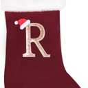 20 Inches Initial Monogram Christmas Stocking Personalized,Deluxe Black Velvet Body with Super Soft Plush Cuff Embroidered Letter,Holiday Season Decor (Wine Red, Letter R)