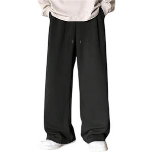 Men's Baggy Sweatpants Drawstring Wide Leg Track Sweat Pants Athletic Lounge Pants Joggers Pure Black X-Large
