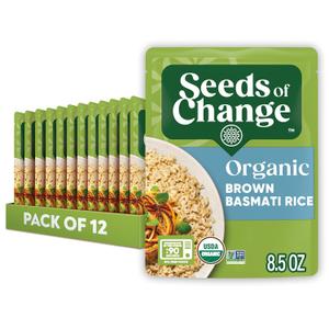SEEDS OF CHANGE Certified Organic Brown Basmati Rice, Organic Food, 8.5 OZ Pouch, BBD 02/27 (Pack of 12)