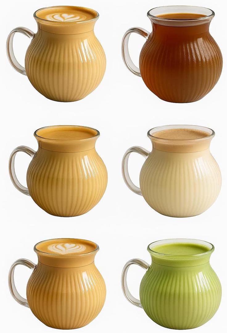 Turkish Tea Glasses  Striped Borosilicate Glass Mugs Set of 6 (200 ml / 7 oz)  Heat Resistant Glass Tea Cups  Curved Design Coffee Mugs  Dishwasher Safe