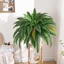 2PCS 45in Fake Ferns- Large Artificial Plants Outdoor, UV Resistant Artificial Ferns for Outdoors, 60 Branches Faux Boston Fern Realistic Weatherproof Fake Plants for Porch Home Patio Hanging Decor