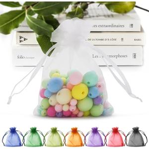 ANZNKU 50PCS White Organza Bags 3x4, Small Gift Bags Bulk for Sachet Jewelry Candy Treat, Mini Mesh Bag Drawstring for Wedding Bridal & Baby Shower, Party Favor Bag for Valentines Mothers Day Birthday