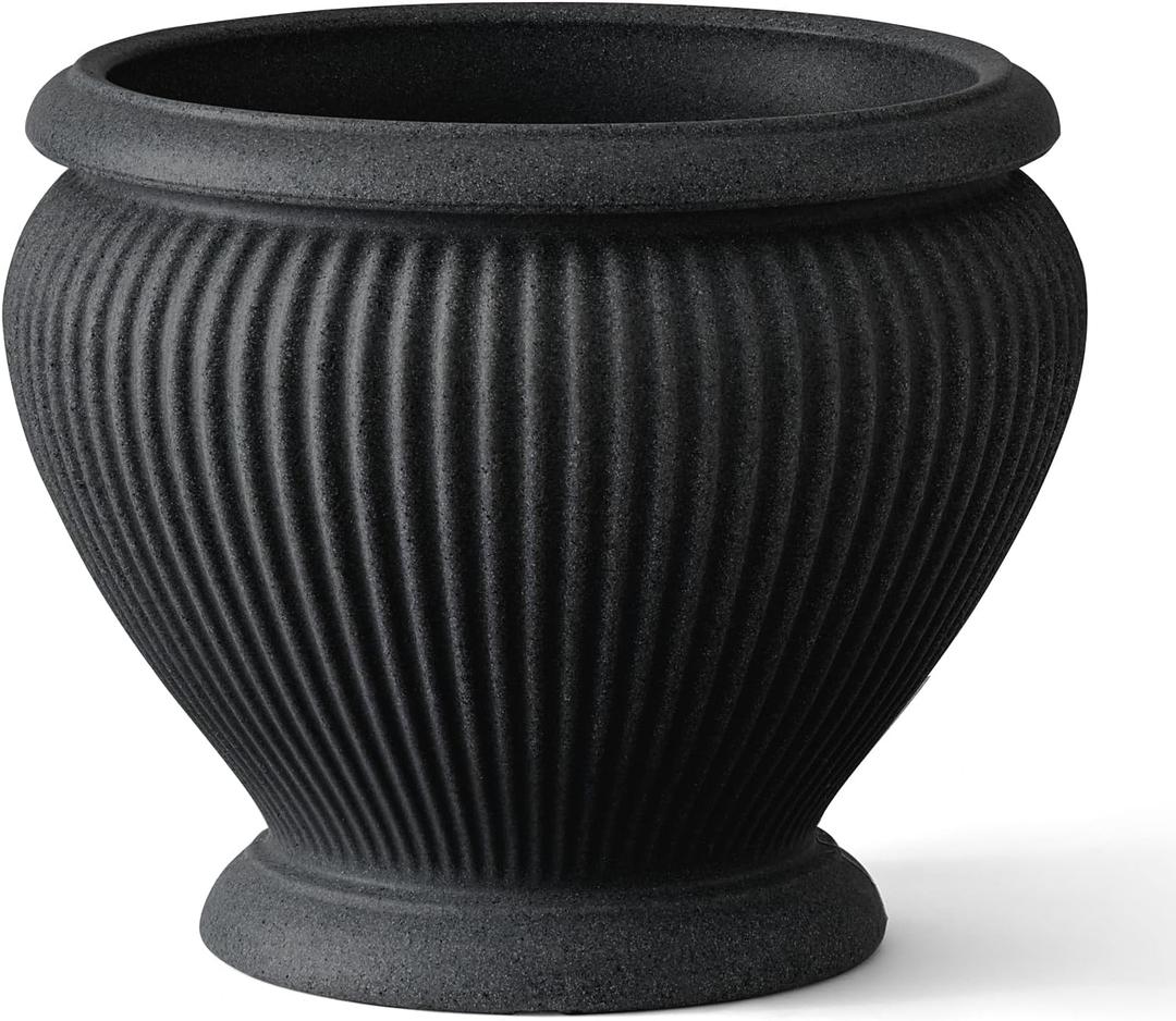 ARBORA 18" Cannes Urn Planter - Premium Polyresin Decorative Outdoor Planter with Drillable Drainage Hole for Optional Indoor Use, Lightweight, Weatherproof Plant Pot for Front Step, Garden, Deck