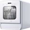 AIRMSEN Portable Countertop Dishwasher with 5L Water Tank, Mini Dishwasher with 14.6 Ultra-Narrow Design, 9 Programs, 24H Delay Start & 360 Dual Spray, No Hookup Needed, C01, White (4 Place Settings)