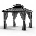 OUTLANE 10x10ft Gazebo, Hardtop Double Roof Canopy with Netting and Curtains, Outdoor Gazebo Galvanized Iron Aluminum Frame Garden Tent for Patio, Backyard, Deck, Lawns (Gray)