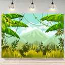 5x3ft Safari Backdrop Cartoon Jungle Green Spring Forest Photography Background Safari Themed Birthday Party Banner Decorations Baby Shower Kids Portrait Photo Booth Props