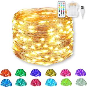 RGB Color Changing Fairy Lights, Battery & USB Powered 20 Ft 60 LED Fairy String Lights with Remote, Waterproof Silver Wire for DIY Indoor Outdoor Christmas Decor-13 Colors
