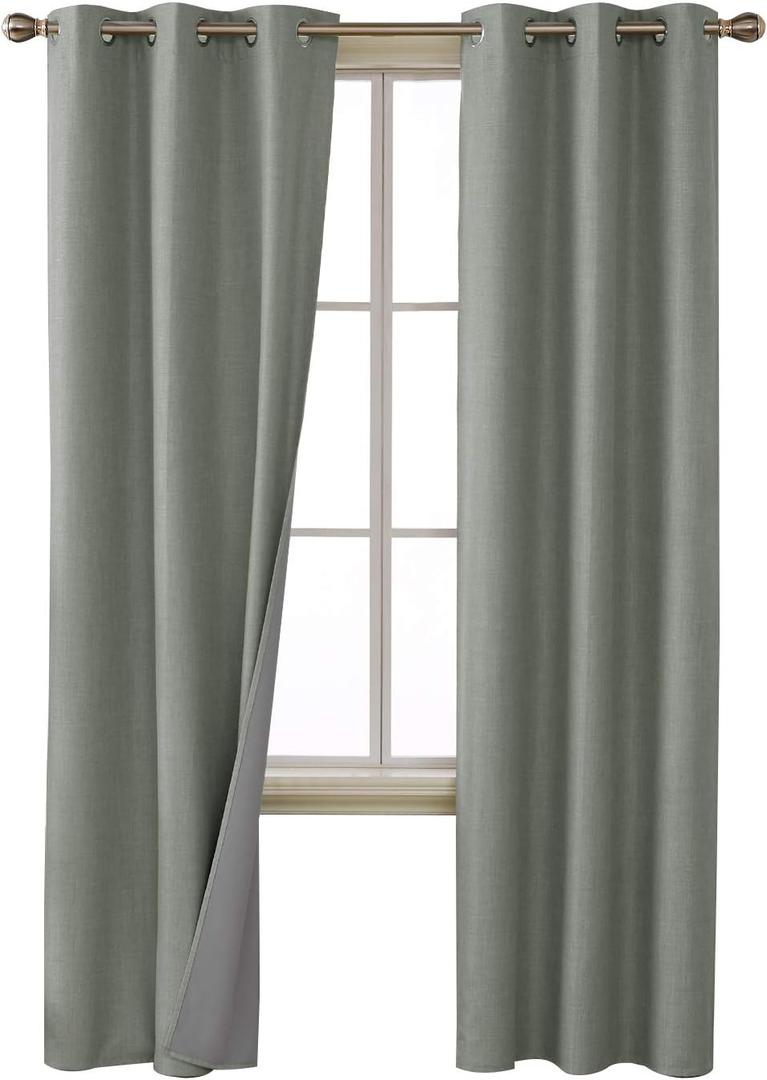 Deconovo Total Blackout Curtains, Faux Linen 3 Pass Coating Thermal Insulated Blackout Panels for Living Room, 42x84 Inch, Light Grey, Set of 2