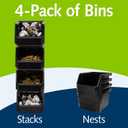 Medium-Tall Stackable Plastic Storage Bins, 4-Pack, Black | Open-Front Stackable Bins For Garage, Pantry, Closet & Office, 7"L X 11"W X 8"H, Nests When Empty, Durable Plastic,