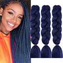 FYRLNA 24 Inch Jumbo Braiding Hair Soft High Temperature Resistance Synthetic Hair Extensions for Women 24 Inch Ombre Jumbo Braiding Hair(24 Inch (Pack of 3), Dark Blue)