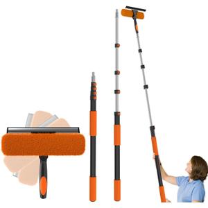 Buyplus 26Ft High Reach Squeegee for Window Cleaning Kit with 5 to 20 Foot Extension Pole, Extendable Window Cleaner Squeegee, Telescopic Window Washing Kit for Indoor/Outdoor High Window, 1 Count