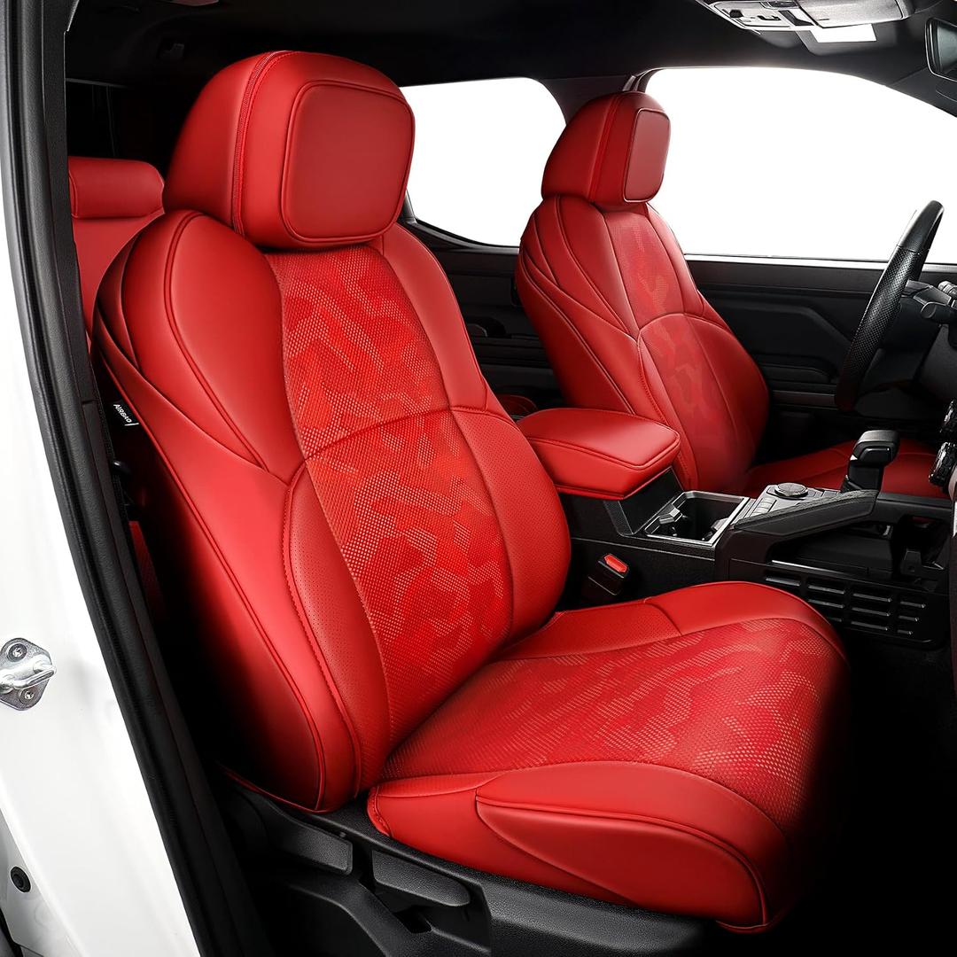 Fit for Tacoma 2024-2026 Car Seat Covers,Custom Car Seat Covers Full Set-5 Seat Car Seat Protector,Waterproof Comfortable Luxury Leather Seat Covers-Full Coverage Automotive Seat Covers Design(Red)