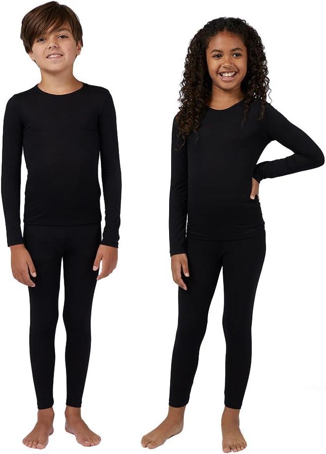 32 Degrees Heat Kids Lightweight Thermal Set  Warm Base Layer Top & Bottom for Cold Weather (X-Small, Black)