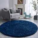FJZFING Navy Blue Round Rug Ultra-Soft Plush Modern 4x4 Circle Area Rug for Kid's Bedroom, Fluffy Shag Circular Rug for Nursery Room, Non-Slip Home Decor Cute Navy Blue Carpet for Teen's Room