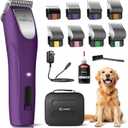 Professional Dog Clippers for Grooming - 2 Speed Pet Grooming Kit for Thick Curly Matted Coats - Low Noise Heavy Duty Cordless Hair Trimmer with Detachable Metal Blade (Purple)