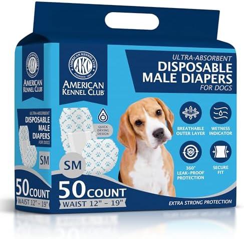 American Kennel Club Male Dog Wrap, Disposable Diapers with Wetness Indicator, Small, 50 Count