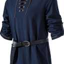 JEMITOP Men's Pure Cotton Vintage Lace Up Shirts for Pirate Renaissance Viking Medieval Costume Without Belt (Large, Navy Blue)