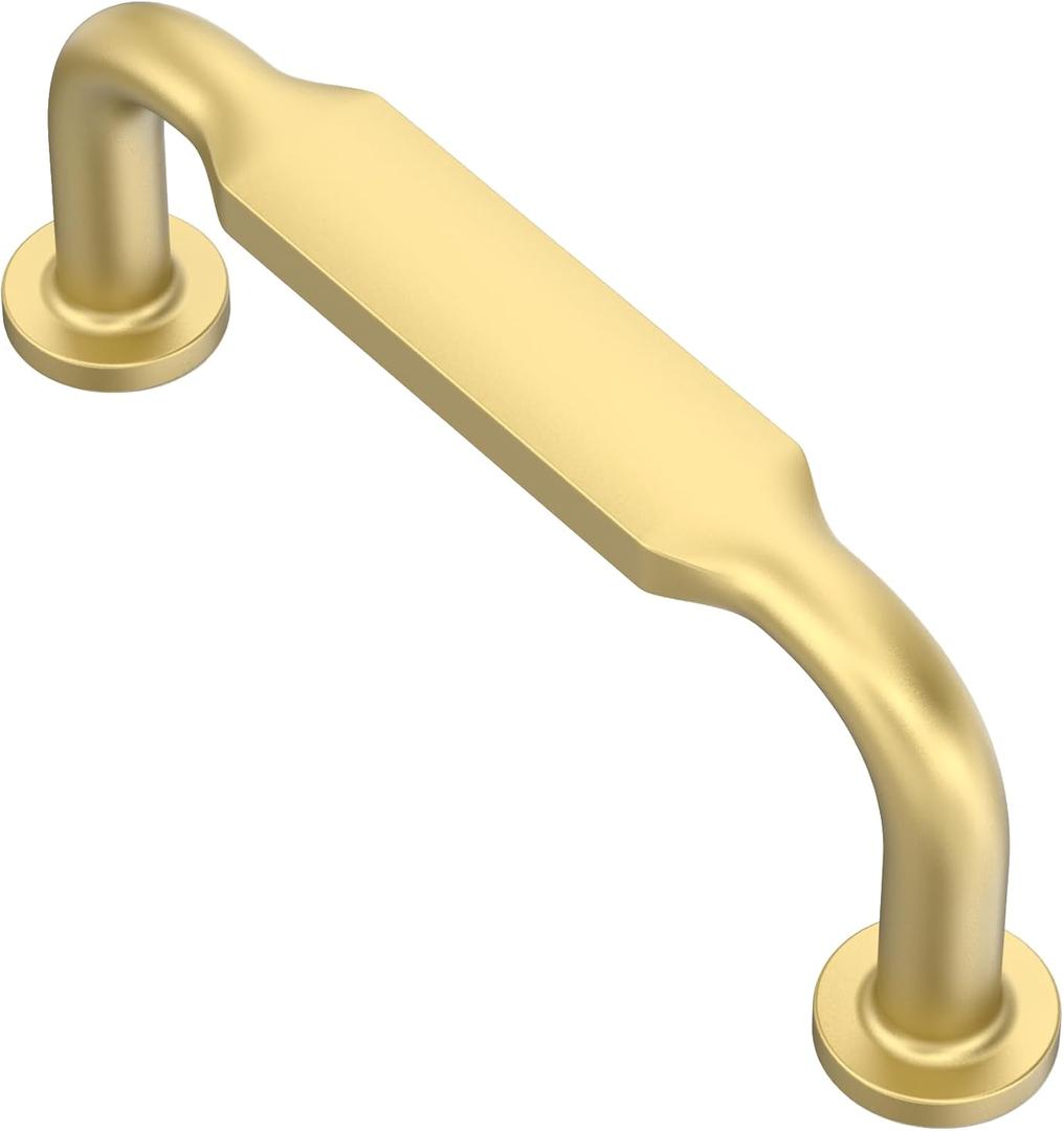 Alzassbg 10 Pack Brushed Gold Cabinet Handles, 3 Inch(76mm) Hole Centers Arch Modern Cabinet Pulls Kitchen Hardware for Cabinets AL3503MGP