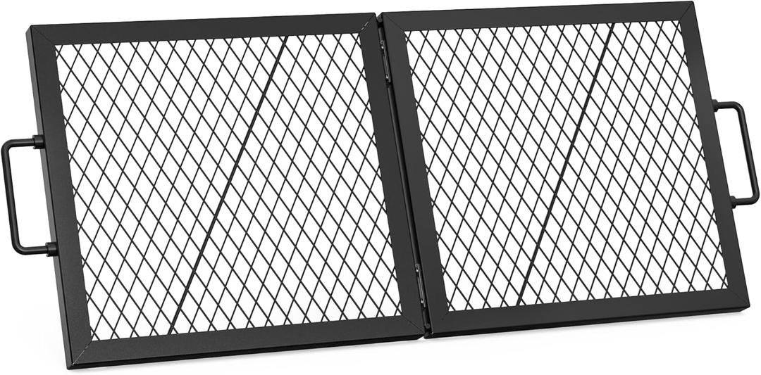 only fire Foldable X-Marks Fire Pit Cooking Grate, Portable Rectangle Campfire Grill Grate with Handles, Heavy Duty Steel Campfire BBQ Grill for Outdoor, 36 inch