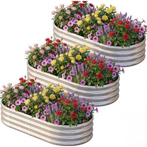 AHEONLAR 3 Pack 631ft Galvanized Raised Garden Bed, Oval Metal Garden Bed Planter Boxes Outdoor, Durable Raised Garden Beds Outdoor for Vegetables, Flowers, Silver