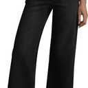 Womens Wide Leg High Waisted Sailor Petite Jeans Trendy Cropped Baggy Denim Pants with Patch Pockets (Medium, Wash Black)