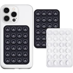 Anteel 2 Pack Silicone Suction Phone Case Adhesive Mount, Strong Grip Holder for Selfies and Videos, Hands-Free Sticky Phone Grip for iPhone and Android, 2.17" x 3.15" (Black&White)