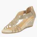 PIZZ ANNU Women's Diana Low Wedge Sandals Sparkly Rhinestone Open Toe Fashion Dress Shoes for Woman Lady in Bridal Dance Evening, 8.5