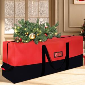 Heavy Duty Christmas Tree Storage Bag for Trees Up to 9ft – Waterproof, 600D Durable Zipper & Handles, Holiday Storage Solution (Black&Red)
