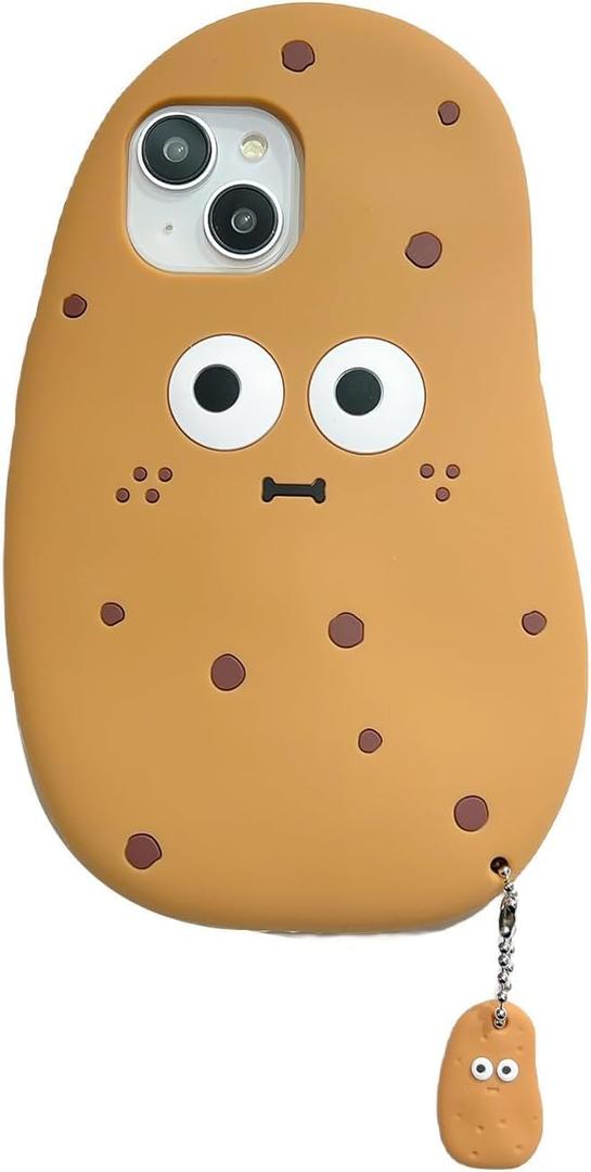 YAKVOOK Potato Case Compatible with iPhone 16 Pro Max,Kawaii 3D Silicone Cartoon Potato with Keychain Fun Cute Soft Rubber Shockproof Protector Women Girls