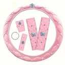 Bling Car Accessories Set for Women, Diamond Steering Wheel Cover, Rhinestone Center Console Pad Seat Safety Belt Pad Handbrake Cover Gear Shift Stick Protector Car Emblem Ring(Pink