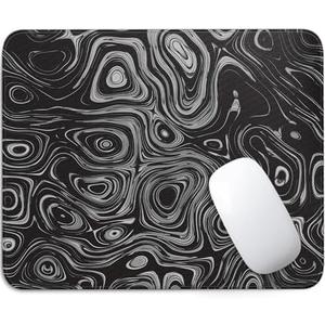 Black Mouse Pad - Black Wave Square Mousepad Washable Cloth with Non-Slip Rubber Base, Stitched Edge - Mouse Pads for Desk Computers Laptop Mouse- Home Office Decor Desk Accessories-10x8 Inch