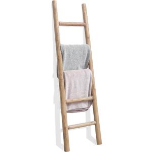 FUIN 57in Wood Blanket Ladder Living Room Decorative Wall Leaning Farmhouse Quilt Display Holder Rustic Wooden Towel Rack for Bathroom, Brown