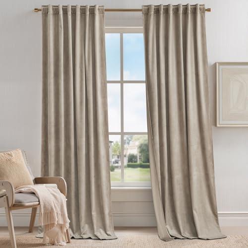 KGORGE Taupe Velvet Curtains 96 inches 2 Panels, Elegant Velvet Blackout Curtains for Bedroom Living Room, Soft Room Darkening Thermal Insulating Window Drapes, Back Tab Rod Pocket, W 52 x L 96